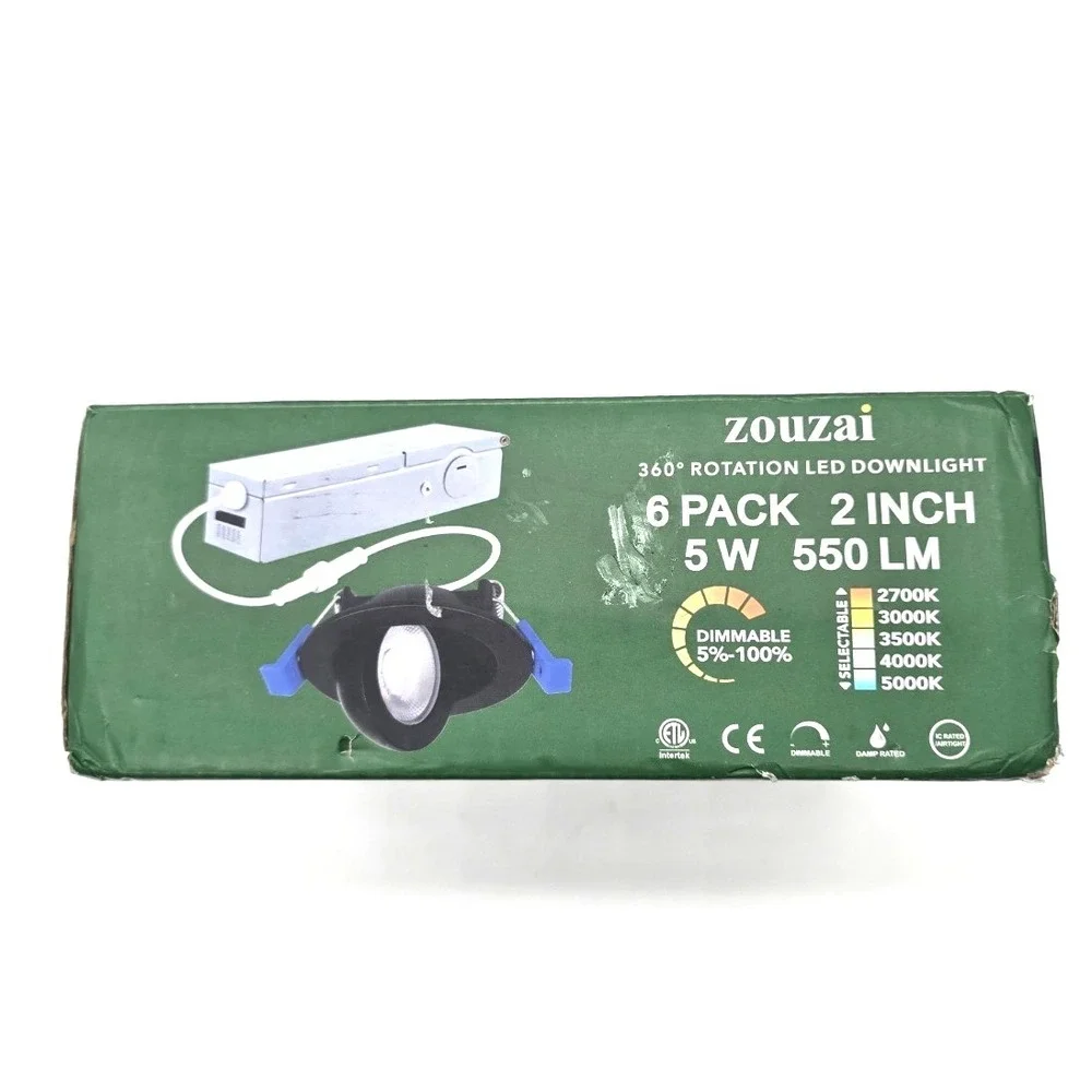 Zouzai 2in Gimbal‎ LED Recessed Light Black 5CCT 5W 550LM 360° ETL 6 Pack